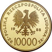 Poland 10000 Zlotych 10th Anniversary of the Election of Pope Ioannes Paulus II 1988 MW Y# 177 POLSKA RZECZPOSPOLITA LUDOWA 19 88 MW ZŁ 10000 ZŁ coin obverse Poland 10000 Zlotych 10th Anniversary of the Election of Pope Ioannes Paulus II 1988 MW Y# 177 POLSKA RZECZPOSPOLITA LUDOWA 19 88 MW ZŁ 10000 ZŁ coin obverse