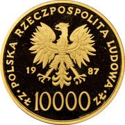 Poland 10000 Zlotych Visit of Pope Ioannes Paulus II 1987 MW Proof Y# 171 POLSKA RZECZPOSPOLITA LUDOWA 19 87 MW ZŁ 10000 ZŁ coin obverse