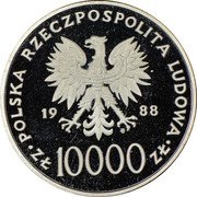 Poland 10000 Zlotych 10th Anniversary of the Election of Pope Ioannes Paulus II 1988 MW Y# 177A POLSKA RZECZPOSPOLITA LUDOWA 19 88 MW ZŁ 10000 ZŁ coin obverse Poland 10000 Zlotych 10th Anniversary of the Election of Pope Ioannes Paulus II 1988 MW Y# 177A POLSKA RZECZPOSPOLITA LUDOWA 19 88 MW ZŁ 10000 ZŁ coin obverse