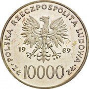 Poland 10000 Zlotych Pope John Paul II 1989 MW Y# 189A POLSKA RZECZPOSPOLITA LUDOWA 19 89 MW ZŁ 10000 ZŁ coin obverse Poland 10000 Zlotych Pope John Paul II 1989 MW Y# 189A POLSKA RZECZPOSPOLITA LUDOWA 19 89 MW ZŁ 10000 ZŁ coin obverse