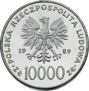 Poland 10000 Zlotych Pope John Paul II 1989 MW Proof Y# 237 RZECZPOSPOLITA POLSKA 19 89 MW ZŁ 10000 ZŁ coin obverse Poland 10000 Zlotych Pope John Paul II 1989 MW Proof Y# 237 RZECZPOSPOLITA POLSKA 19 89 MW ZŁ 10000 ZŁ coin obverse
