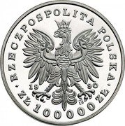 Poland 100000 Zlotych 180th Anniversary of the Birth of Frederic Chopin 1990 Proof Y# 199 RZECZPOSPOLITA POLSKA 1990 ZŁ 100000 ZŁ coin obverse Poland 100000 Zlotych 180th Anniversary of the Birth of Frederic Chopin 1990 Proof Y# 199 RZECZPOSPOLITA POLSKA 1990 ZŁ 100000 ZŁ coin obverse