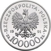 Poland 100000 Zlotych Poles on the Fronts of WWII. Siege of Tobruk 1991 Proof Y# 238 RZECZPOSPOLITA POLSKA 1991 MW ZŁ 100000 ZŁ coin obverse Poland 100000 Zlotych Poles on the Fronts of WWII. Siege of Tobruk 1991 Proof Y# 238 RZECZPOSPOLITA POLSKA 1991 MW ZŁ 100000 ZŁ coin obverse