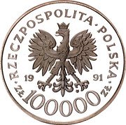 Poland 100000 Zlotych Poles on the Fronts of WWII. Battles of Narvik 1991 Proof Y# 236 RZECZPOSPOLITA POLSKA 1991 MW ZŁ 100000 ZŁ coin obverse Poland 100000 Zlotych Poles on the Fronts of WWII. Battles of Narvik 1991 Proof Y# 236 RZECZPOSPOLITA POLSKA 1991 MW ZŁ 100000 ZŁ coin obverse