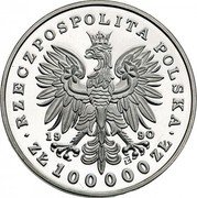 Poland 100000 Zlotych Jozef Pilsudski 1990 Proof Y# 201 RZECZPOSPOLITA POLSKA 19 90 ZŁ 100000 ZŁ coin obverse Poland 100000 Zlotych Jozef Pilsudski 1990 Proof Y# 201 RZECZPOSPOLITA POLSKA 19 90 ZŁ 100000 ZŁ coin obverse