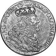 Poland 18 Groszy (1 Ort, 1 Tympf) August III 1755 EC KM# 167 D G AVGVSTVS III REX POLONIARUM coin obverse Poland 18 Groszy (1 Ort, 1 Tympf) August III 1755 EC KM# 167 D G AVGVSTVS III REX POLONIARUM coin obverse