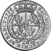 Poland 18 Groszy (1 Ort, 1 Tympf) August III 1755 EC KM# 167 SAC ROM IMP ARCHIM ET ELECT 1755 E C 18 coin reverse Poland 18 Groszy (1 Ort, 1 Tympf) August III 1755 EC KM# 167 SAC ROM IMP ARCHIM ET ELECT 1755 E C 18 coin reverse