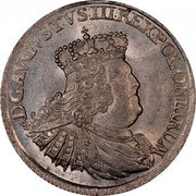 Poland 18 Groszy (1 Ort, 1 Tympf) August III 1756 EC KM# 148.3 D G AVGVSTVS III REX POLONIARUM coin obverse Poland 18 Groszy (1 Ort, 1 Tympf) August III 1756 EC KM# 148.3 D G AVGVSTVS III REX POLONIARUM coin obverse