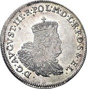 Poland 18 Groszy (1 Ort, 1 Tympf) August III 1763 ICS KM# 112 D G AVGVST III R POL M D L R P D S & EL coin obverse Poland 18 Groszy (1 Ort, 1 Tympf) August III 1763 ICS KM# 112 D G AVGVST III R POL M D L R P D S & EL coin obverse