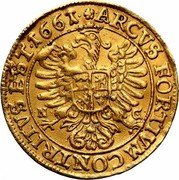 Poland 2 Ducat Johann Casimir 1661 NG KM# 116 ARCVS FORTIVM CONTRITVS EST 1661 coin reverse Poland 2 Ducat Johann Casimir 1661 NG KM# 116 ARCVS FORTIVM CONTRITVS EST 1661 coin reverse
