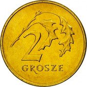 Poland 2 Grosze Circulation Coin. Two Oak Leaves 2008 MW Y# 277 2 GROSZE coin reverse Poland 2 Grosze Circulation Coin. Two Oak Leaves 2008 MW Y# 277 2 GROSZE coin reverse
