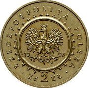 Poland 2 Zlote Lidzbark Warminski Castle 1996 Y# 313 RZECZPOSPOLITA POLSKA 19 96 MW ZŁ 2 ZŁ coin obverse Poland 2 Zlote Lidzbark Warminski Castle 1996 Y# 313 RZECZPOSPOLITA POLSKA 19 96 MW ZŁ 2 ZŁ coin obverse