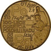 Poland 2 Zlote 100th Anniversary of Discovering Polonium and Radium 1998 Y# 344 PO 100-LECIE ODKRYCIA POLONU I RADU RA coin reverse Poland 2 Zlote 100th Anniversary of Discovering Polonium and Radium 1998 Y# 344 PO 100-LECIE ODKRYCIA POLONU I RADU RA coin reverse