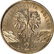 Poland 2 Zlote Grey Wolf 1999 Y# 355 RZECZPOSPOLITA POLSKA MW 1999 ZŁ 2 ZŁ coin obverse