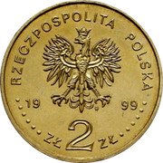 Poland 2 Zlote 150th Anniversary of Fryderyk Chopin's Death 1999 Y# 365 RZECZPOSPOLITA POLSKA MW 1999 ZŁ 2 ZŁ coin obverse