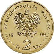Poland 2 Zlote 500th Anniversary of the Birth of Jan Laski 1999 Y# 363 RZECZPOSPOLITA POLSKA MW 1999 ZŁ 2 ZŁ coin obverse