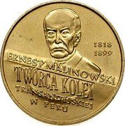 Poland 2 Zlote 100th Anniversary of the Death of Ernest Malinowski 1999 Y# 358 1818 1899 ERNEST MALINOWSKI TWÓRCA KOLEI TRANSANDYJSKIEJ W PERU coin reverse