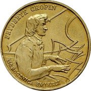 Poland 2 Zlote 150th Anniversary of Fryderyk Chopin's Death 1999 Y# 365 FRYDERYK CHOPIN 150. ROCZNICA ŚMIERCI coin reverse