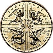 Poland 2 Zlote Great Jubilee of the Year 2000 2000 Y# 376 WIELKI JUBILEUSZ ROKU 2000 SW. MATEUSZ SW. MAREK SW.ŁUKASZ SW. JAN coin reverse