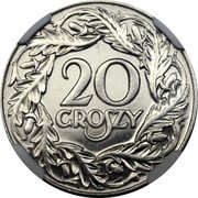 Poland 20 Groszy German Occupation Coin 1923 Proof Y# 12 20 GROSZY coin reverse Poland 20 Groszy German Occupation Coin 1923 Proof Y# 12 20 GROSZY coin reverse