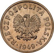 Poland 20 Groszy Circulation Coin 1949 (kr) Y# 43 RZECZPOSPOLITA POLSKA 1949 coin obverse Poland 20 Groszy Circulation Coin 1949 (kr) Y# 43 RZECZPOSPOLITA POLSKA 1949 coin obverse