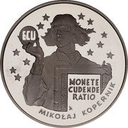 Poland 20 Zlotych Mikolaj Kopernik 1995 Proof Y# 302 ECU MONETE CUDENTE RATIO RK MIKOŁAJ KOPERNIK coin reverse Poland 20 Zlotych Mikolaj Kopernik 1995 Proof Y# 302 ECU MONETE CUDENTE RATIO RK MIKOŁAJ KOPERNIK coin reverse