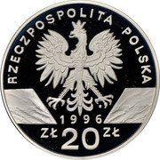 Poland 20 Zlotych Hedgehog 1996 Proof Y# 312 RZECZPOSPOLITA POLSKA MW 1996 ZŁ 20 ZŁ coin obverse Poland 20 Zlotych Hedgehog 1996 Proof Y# 312 RZECZPOSPOLITA POLSKA MW 1996 ZŁ 20 ZŁ coin obverse