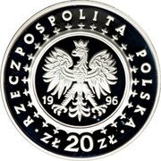 Poland 20 Zlotych Castle in Lidzbark Warminski 1996 Proof Y# 314 RZECZPOSPOLITA POLSKA 19 96 MW ZŁ 20 ZŁ coin obverse Poland 20 Zlotych Castle in Lidzbark Warminski 1996 Proof Y# 314 RZECZPOSPOLITA POLSKA 19 96 MW ZŁ 20 ZŁ coin obverse