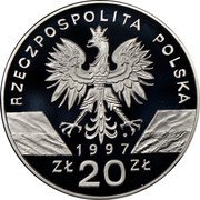 Poland 20 Zlotych Stag Beetle 1997 Proof Y# 330 RZECZPOSPOLITA POLSKA MW 1997 ZŁ 20 ZŁ coin obverse