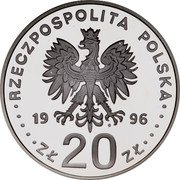 Poland 20 Zlotych 400th Anniversary of the Warsaw as Capital City 1996 Proof Y# 309 RZECZPOSPOLITA POLSKA 19 96 MW ZŁ 20 ZŁ coin obverse Poland 20 Zlotych 400th Anniversary of the Warsaw as Capital City 1996 Proof Y# 309 RZECZPOSPOLITA POLSKA 19 96 MW ZŁ 20 ZŁ coin obverse