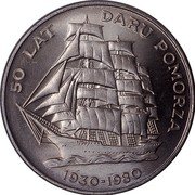 Poland 20 Zlotych 50th Anniversary of the Training Ship Dar Pomorza 1980 MW Proof Y# 112 50 LAT DARU POMORZA 1930-1980 coin reverse