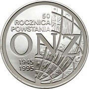 Poland 20 Zlotych 50th Anniversary of the United Nations 1995 Proof Y# 291 50 ROCZNICA POWSTANIA ONZ 1945 1995 coin reverse Poland 20 Zlotych 50th Anniversary of the United Nations 1995 Proof Y# 291 50 ROCZNICA POWSTANIA ONZ 1945 1995 coin reverse