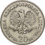 Poland 20 Zlotych Marceli Nowotko 1974 MW Y# 69 POLSKA RZECZPOSPOLITA LUDOWA 1976 ZŁ 20 ZŁ coin obverse Poland 20 Zlotych Marceli Nowotko 1974 MW Y# 69 POLSKA RZECZPOSPOLITA LUDOWA 1976 ZŁ 20 ZŁ coin obverse