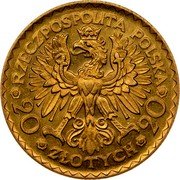 Poland 20 Zlotych 900th Anniversary of the Death of Boleslaw Chrobry ND (1925) (w) Y# 33 RZECZPOSPOLITA POLSKA 20 ZŁOTYCH 20 coin obverse Poland 20 Zlotych 900th Anniversary of the Death of Boleslaw Chrobry ND (1925) (w) Y# 33 RZECZPOSPOLITA POLSKA 20 ZŁOTYCH 20 coin obverse