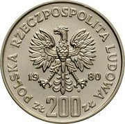 Poland 200 Zlotych Kazimierz I Odnowiciel 1980 MW Proof Y# 118 POLSKA RZECZPOSPOLITA LUDOWA 19 80 MW ZŁ 200 ZŁ coin obverse Poland 200 Zlotych Kazimierz I Odnowiciel 1980 MW Proof Y# 118 POLSKA RZECZPOSPOLITA LUDOWA 19 80 MW ZŁ 200 ZŁ coin obverse