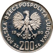 Poland 200 Zlotych Boleslaw I Chrobry 1980 MW Proof Y# 115 POLSKA RZECZPOSPOLITA LUDOWA 19 80 MW ZŁ 200ZŁ coin obverse Poland 200 Zlotych Boleslaw I Chrobry 1980 MW Proof Y# 115 POLSKA RZECZPOSPOLITA LUDOWA 19 80 MW ZŁ 200ZŁ coin obverse