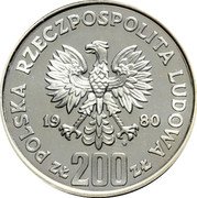 Poland 200 Zlotych XIII Winter Olympic Games in Lake Placid 1980 MW Proof Y# 110.2 POLSKA RZECZPOSPOLITA LUDOWA 19 80 MW ZŁ 200 ZŁ coin obverse Poland 200 Zlotych XIII Winter Olympic Games in Lake Placid 1980 MW Proof Y# 110.2 POLSKA RZECZPOSPOLITA LUDOWA 19 80 MW ZŁ 200 ZŁ coin obverse