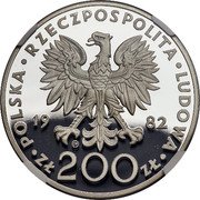 Poland 200 Zlotych Visit of Pope Ioannes Paulus II 1982 CHI Proof Y# 137 POLSKA RZECZPOSPOLITA LUDOWA 19 82 CHI ZŁ 200 ZŁ coin obverse Poland 200 Zlotych Visit of Pope Ioannes Paulus II 1982 CHI Proof Y# 137 POLSKA RZECZPOSPOLITA LUDOWA 19 82 CHI ZŁ 200 ZŁ coin obverse