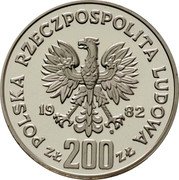 Poland 200 Zlotych Football World Cup in Spain 1982 MW Proof Y# 130 POLSKA RZECZYPOSPOLITA LUDOWA 19 82 MW ZŁ 200 ZŁ coin obverse Poland 200 Zlotych Football World Cup in Spain 1982 MW Proof Y# 130 POLSKA RZECZYPOSPOLITA LUDOWA 19 82 MW ZŁ 200 ZŁ coin obverse