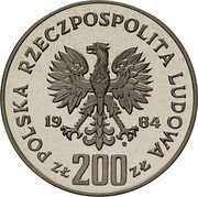 Poland 200 Zlotych Summer Olympics in Los Angeles 1984 MW Proof Y# 150 POLSKA RZECZPOSPOLITA LUDOWA 19 84 MW ZŁ 200 ZŁ coin obverse Poland 200 Zlotych Summer Olympics in Los Angeles 1984 MW Proof Y# 150 POLSKA RZECZPOSPOLITA LUDOWA 19 84 MW ZŁ 200 ZŁ coin obverse