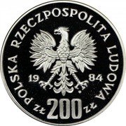 Poland 200 Zlotych Winter Olympics in Sarajevo 1984 MW Proof Y# 149 POLSKA RZECZPOSPOLITA LUDOWA 19 84 MW ZŁ 200 ZŁ coin obverse Poland 200 Zlotych Winter Olympics in Sarajevo 1984 MW Proof Y# 149 POLSKA RZECZPOSPOLITA LUDOWA 19 84 MW ZŁ 200 ZŁ coin obverse