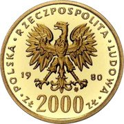 Poland 2000 Zlotych Duke Kazimierz I Odnowiciel 1980 MW Proof Y# 119 POLSKA RZECZPOSPOLITA LUDOWA 19 80 MW ZŁ 2000 ZŁ coin obverse Poland 2000 Zlotych Duke Kazimierz I Odnowiciel 1980 MW Proof Y# 119 POLSKA RZECZPOSPOLITA LUDOWA 19 80 MW ZŁ 2000 ZŁ coin obverse