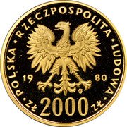 Poland 2000 Zlotych Boleslaw I Chrobry 1980 MW Proof Y# 116 POLSKA RZECZPOSPOLITA LUDOWA 19 80 MW ZŁ 2000 ZŁ coin obverse Poland 2000 Zlotych Boleslaw I Chrobry 1980 MW Proof Y# 116 POLSKA RZECZPOSPOLITA LUDOWA 19 80 MW ZŁ 2000 ZŁ coin obverse