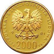Poland 2000 Zlotych Duke Wladyslaw I Herman 1981 MW Proof Y# 131 POLSKA RZECZPOSPOLITA LUDOWA 19 81 MW ZŁ 2000 ZŁ coin obverse Poland 2000 Zlotych Duke Wladyslaw I Herman 1981 MW Proof Y# 131 POLSKA RZECZPOSPOLITA LUDOWA 19 81 MW ZŁ 2000 ZŁ coin obverse