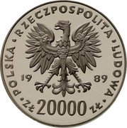 Poland 20000 Zlotych XIV FIFA World Cup in Italy 1989 MW Proof Y# 224 POLSKA RZECZPOSPOLITA LUDOWA 19 89 MW ZŁ 20000 ZŁ coin obverse Poland 20000 Zlotych XIV FIFA World Cup in Italy 1989 MW Proof Y# 224 POLSKA RZECZPOSPOLITA LUDOWA 19 89 MW ZŁ 20000 ZŁ coin obverse