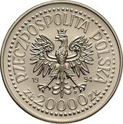 Poland 20000 Zlotych Zygmunt I 1994 Y# 272 RZECZPOSPOLITA POLSKA 19 94 MW ZŁ 20000 ZŁ coin obverse