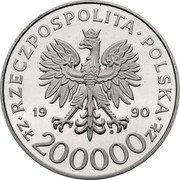 Poland 200000 Zlotych General Tadeusz Komorowski Bor 1990 MW Proof Y# 250 RZECZPOSPOLITA POLSKA 1990 MW ZŁ 200000 ZŁ coin obverse Poland 200000 Zlotych General Tadeusz Komorowski Bor 1990 MW Proof Y# 250 RZECZPOSPOLITA POLSKA 1990 MW ZŁ 200000 ZŁ coin obverse
