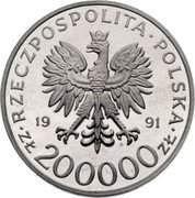 Poland 200000 Zlotych General Michael Tokarzewski 1991 MW Proof Y# 252 RZECZPOSPOLITA POLSKA 19 91 ZŁ 200000 ZŁ coin obverse Poland 200000 Zlotych General Michael Tokarzewski 1991 MW Proof Y# 252 RZECZPOSPOLITA POLSKA 19 91 ZŁ 200000 ZŁ coin obverse