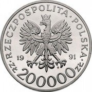 Poland 200000 Zlotych 70th Anniversary of the Poznan Fair 1991 MW Proof Y# 242 RZECZPOSPOLITA POLSKA 1991 MW ZŁ 200000 ZŁ coin obverse Poland 200000 Zlotych 70th Anniversary of the Poznan Fair 1991 MW Proof Y# 242 RZECZPOSPOLITA POLSKA 1991 MW ZŁ 200000 ZŁ coin obverse