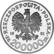 Poland 200000 Zlotych XXV Olympics Games in Barcelona. Sailboats 1991 MW Proof Y# 241 RZECZPOSPOLITA POLSKA 1991 MW ZŁ 200000 ZŁ coin obverse Poland 200000 Zlotych XXV Olympics Games in Barcelona. Sailboats 1991 MW Proof Y# 241 RZECZPOSPOLITA POLSKA 1991 MW ZŁ 200000 ZŁ coin obverse